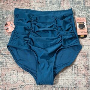 Shapermint Teal Ruched High Waisted Control Bikini Bottom Size Small